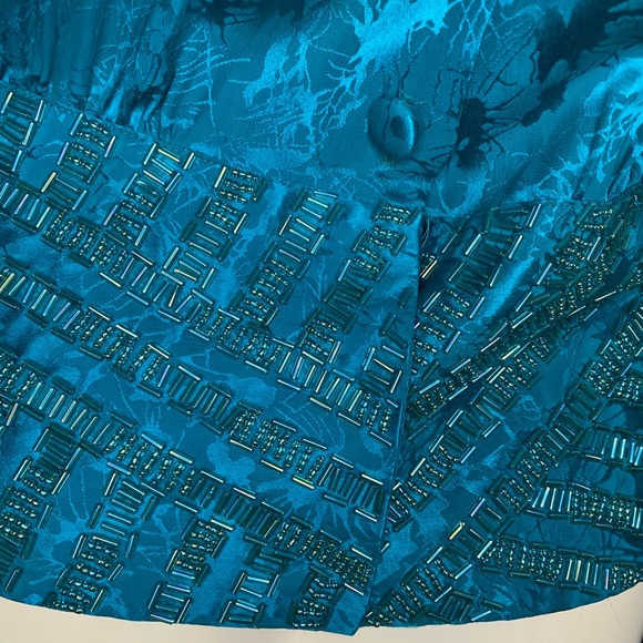 Michelle Stuart silk blouse glass beaded green silk long dolman sleeve size 8 - Picture 15 of 16